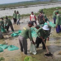 Babinsa Koramil Baureno Bojonegoro bantu Perbaiki Tanggul Jebol di Kali Simo Sumuragung