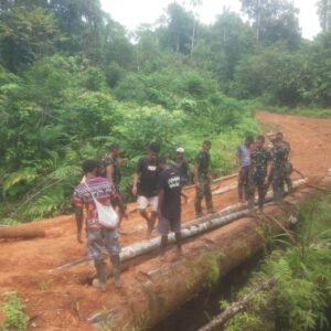 Satgas Yonif 126/KC Bersama Warga Gotong Royong Perbaiki Jembatan Menuju Kampung Wametkapa Satgas Yonif 126/KC Bersama Warga Gotong Royong Perbaiki Jembatan Menuju Kampung Wametkapa