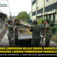 Pastikan Lingkungan Selalu Bersih, Anggota Kodim 0906/Kkr Lakukan Pembersihan Pangkalan
