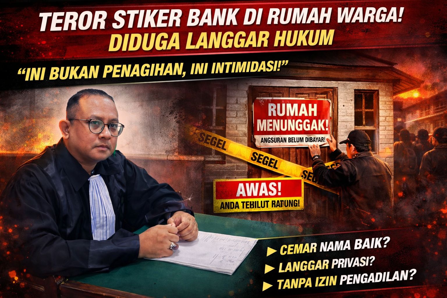 HEBOH! TEROR STIKER BANK DI RUMAH NASABAH — INTIMIDASI BERKEDOK PENAGIHAN? PENGACARA KEDIRI BONGKAR DUGAAN PELANGGARAN HUKUM SERIUS