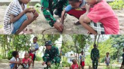 Bermain Kelereng Bersama Anak-Anak di Lokasi TMMD Ke-128 Kodim 1801/Manokwari