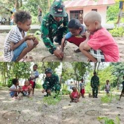 Bermain Kelereng Bersama Anak-Anak di Lokasi TMMD Ke-128 Kodim 1801/Manokwari