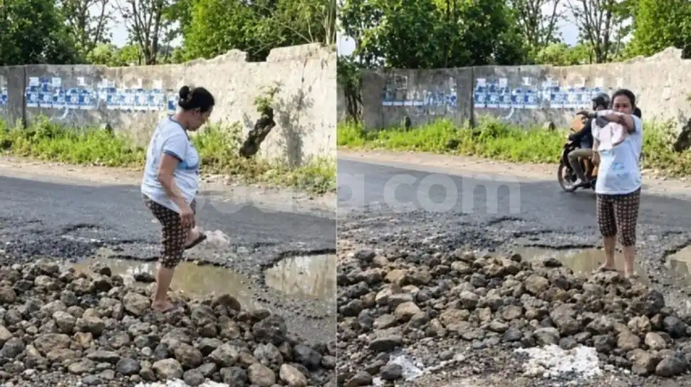 Jalan Rusak di Citamiang Sukabumi Membahayakan Pengendara, Warga Turun Tangan
